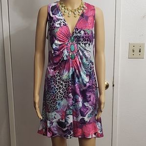 VENUS Multicolor Floral and Animal Print Midi Dress